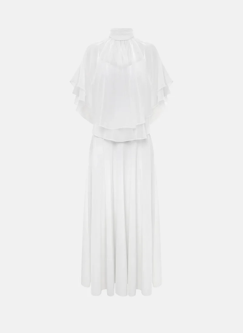 Lichi  Maxi dress with a layered semi-transparent cape for Women | Best Price UAE