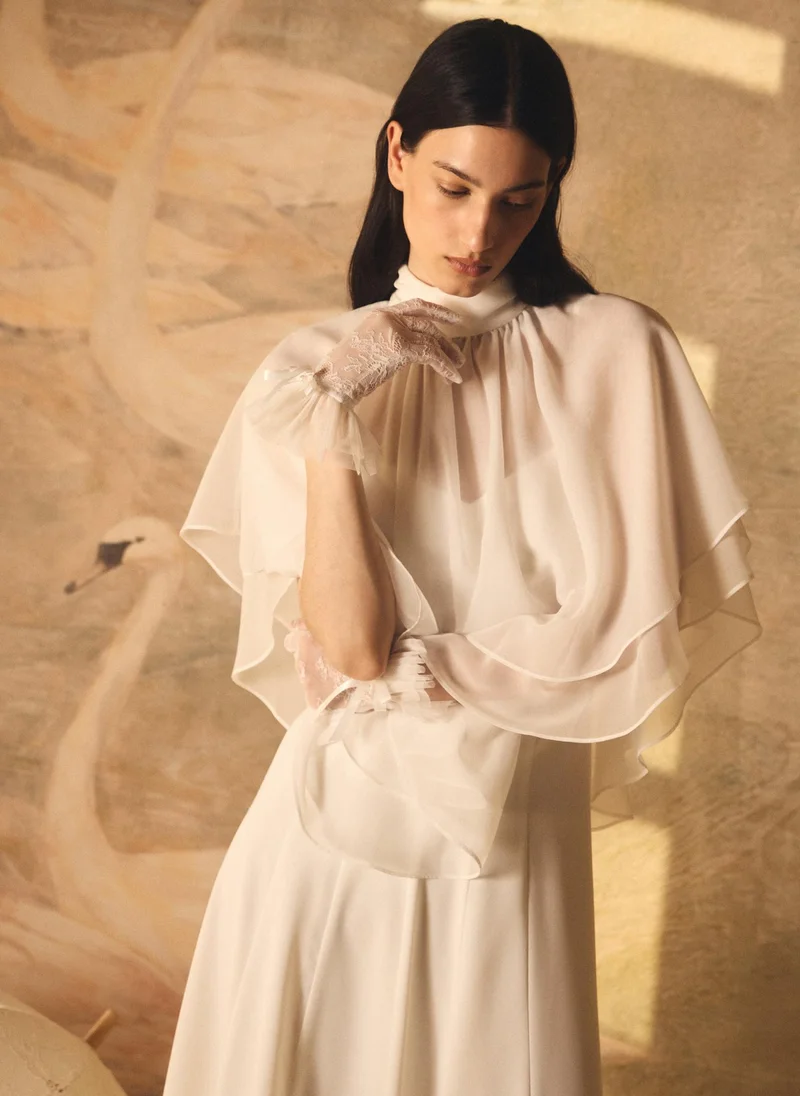 Lichi  Maxi dress with a layered semi-transparent cape for Women | Best Price UAE
