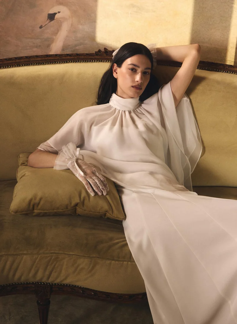 Lichi  Maxi dress with a layered semi-transparent cape for Women | Best Price UAE