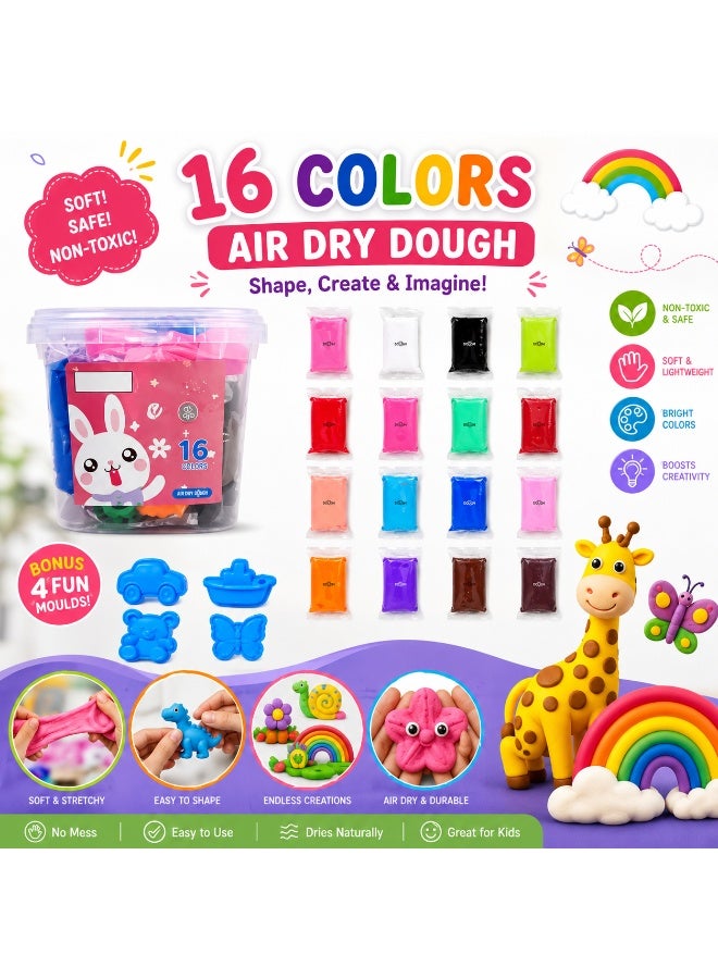 Kids Play Dough Set 16 Multi-colors with Molds and Storage Box, Soft Non-Toxic Modeling Clay Kit for Kids, DIY Art Craft Dough for Toddlers, Educational Learning Toys for Boys, Girls - Image 1