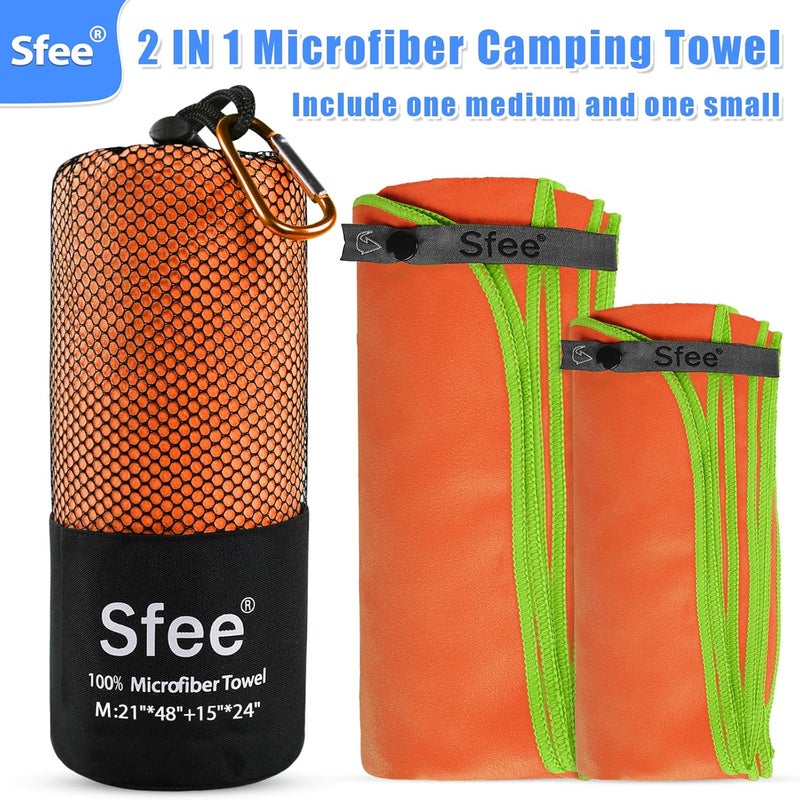 Sfee 2 Pack Microfiber Travel Towel, Quick Dry Towel Camping Towel Super Absorbent Compact Lightweight Sports Towel Swim Towel Gym Towel Beach Towel Set for Gym, Hiking, Pool, Backpacking, Bath, Yoga - Image 5