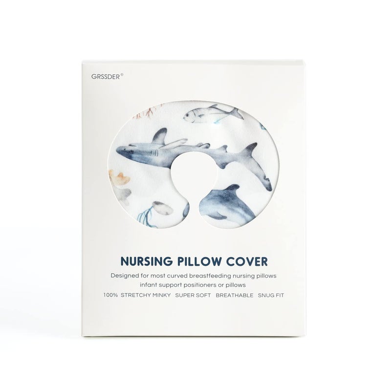 GRSSDER Nursing Pillow Cover Stretchy Minky Removable Nursing Covers for Breastfeeding Pillows, Ultra Soft Comfortable Slipcover for Girls and Boys, Whale Sea World Pattern - Image 4