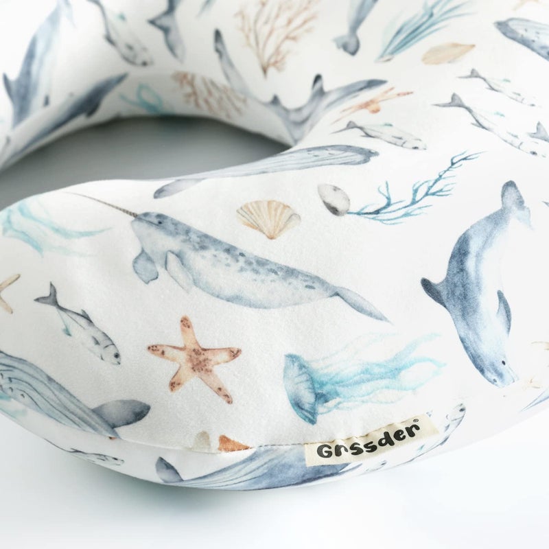 GRSSDER Nursing Pillow Cover Stretchy Minky Removable Nursing Covers for Breastfeeding Pillows, Ultra Soft Comfortable Slipcover for Girls and Boys, Whale Sea World Pattern - Image 5