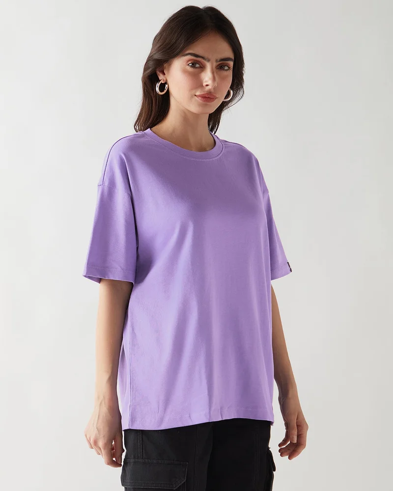 bewakoof Women's Paisley Purple Oversized T-shirt
