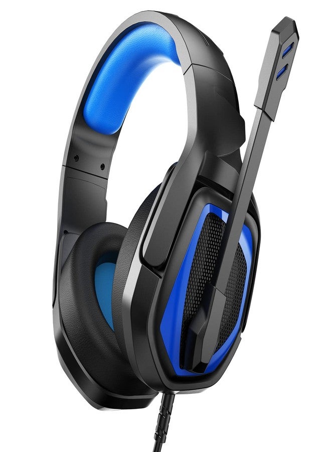 Anivia MH602 Gaming Headset for PC PS5 PS4 Nintendo Xbox One Mac Laptop, Wired Stereo Over-Ear Headphones with Noise Cancelling Mic, Soft Memory Earmuffs for Adults & Kids, Black-Blue - Image 1