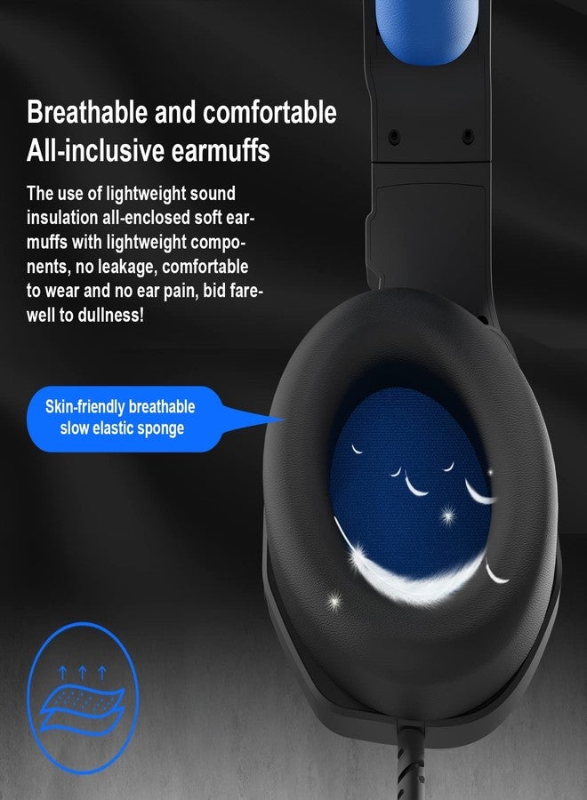 Anivia MH602 Gaming Headset for PC PS5 PS4 Nintendo Xbox One Mac Laptop, Wired Stereo Over-Ear Headphones with Noise Cancelling Mic, Soft Memory Earmuffs for Adults & Kids, Black-Blue - Image 5