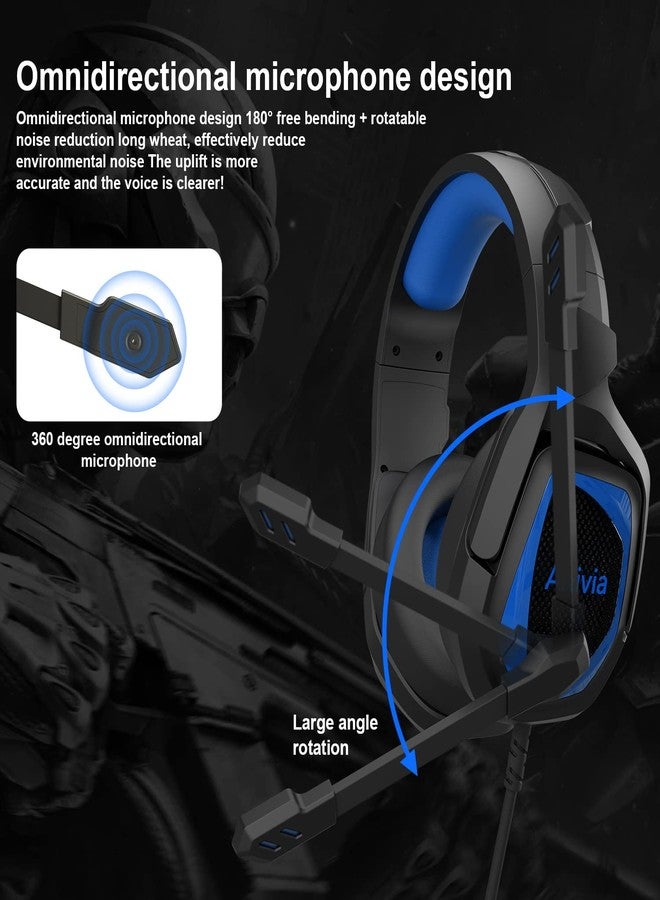 Anivia MH602 Gaming Headset for PC PS5 PS4 Nintendo Xbox One Mac Laptop, Wired Stereo Over-Ear Headphones with Noise Cancelling Mic, Soft Memory Earmuffs for Adults & Kids, Black-Blue - Image 4