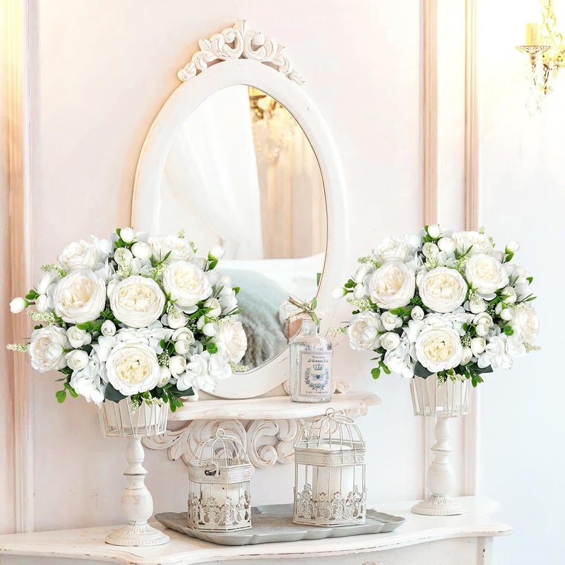 SOMYTING 4 Bundles Peony Artificial Flowers White Peony Bouquet Artificial Flowers Silk Peony Bouquets for Wedding Party Table Centrepieces Flower Arrangement Home Decor (White) - Image 4