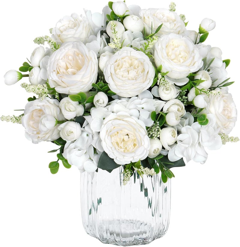 SOMYTING 4 Bundles Peony Artificial Flowers White Peony Bouquet Artificial Flowers Silk Peony Bouquets for Wedding Party Table Centrepieces Flower Arrangement Home Decor (White) - Image 1