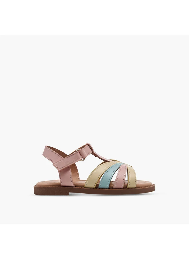 جونيورز Girls Textured Cross Strap Sandals with Hook and Loop Closure
