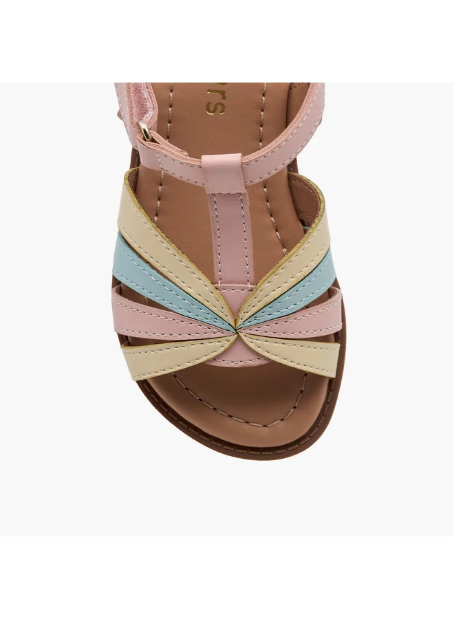 JUNIORS Girls Textured Cross Strap Sandals with Hook and Loop Closure
