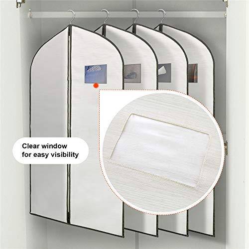 HSDT Fabric Garment Bag Suit Bag 40 x 24" Greyish White Suit Bag Hanging Storage Bag with Viewing Window and Zipper for Storage Cotton Clothes Fur Coat or Suit Jacket,QY-FCT01 - Image 5