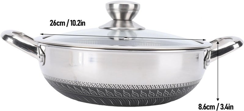316 Stainless Steel Frying Pan,Nonstick Dishwasher Skillet Induction Cooker Gas Range Compatible Double Sided Pan with Lid 2.2cm Thickness for Everyday Cooking Needs (26cm)
