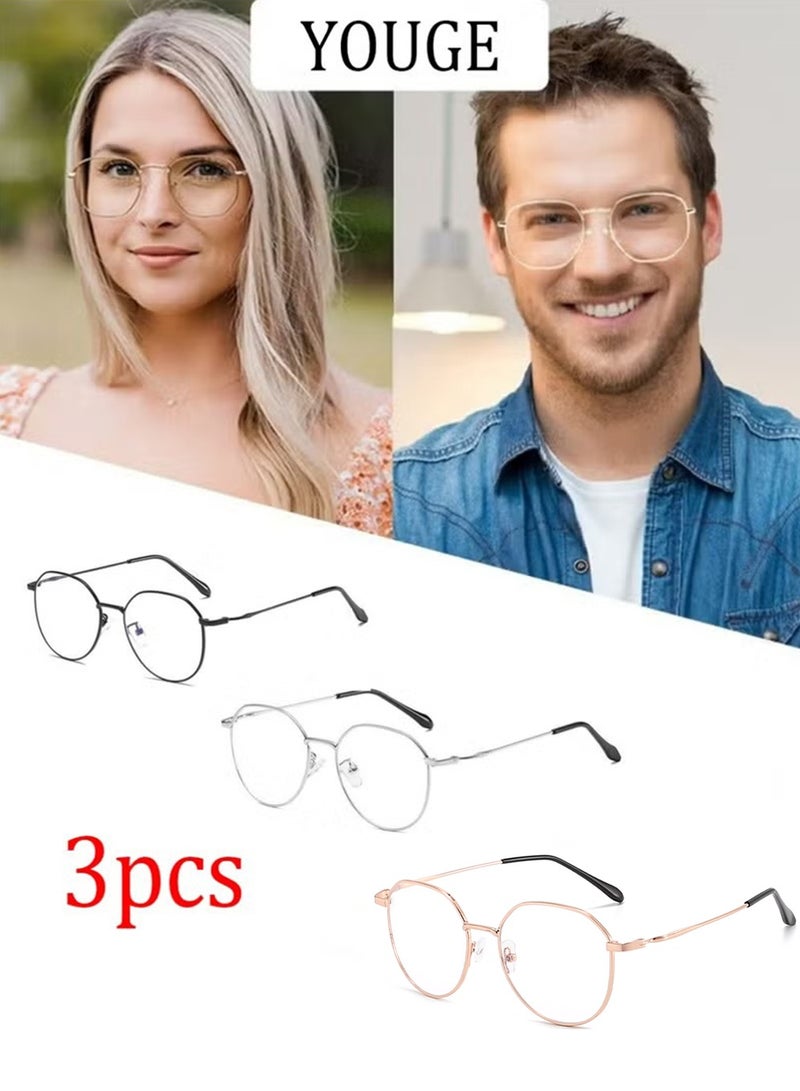 يوجي 3pcs نظارات ضوء أزرق معدنية للرجال النساء مربع نظارات عدسة واضحة مكافحة الضوء الأزرق حجب نظارات العين للقراءة ألعاب الكمبيوتر الهاتف - Image 1