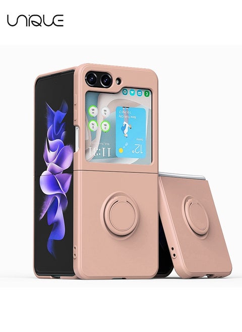 For Samsung Galaxy Z Flip 5 Phone Case with Ring Stand Shockproof Full Body Protection Phone Case for Galaxy Z Flip 5 5G 6.7 Inch, Sandstone Powder