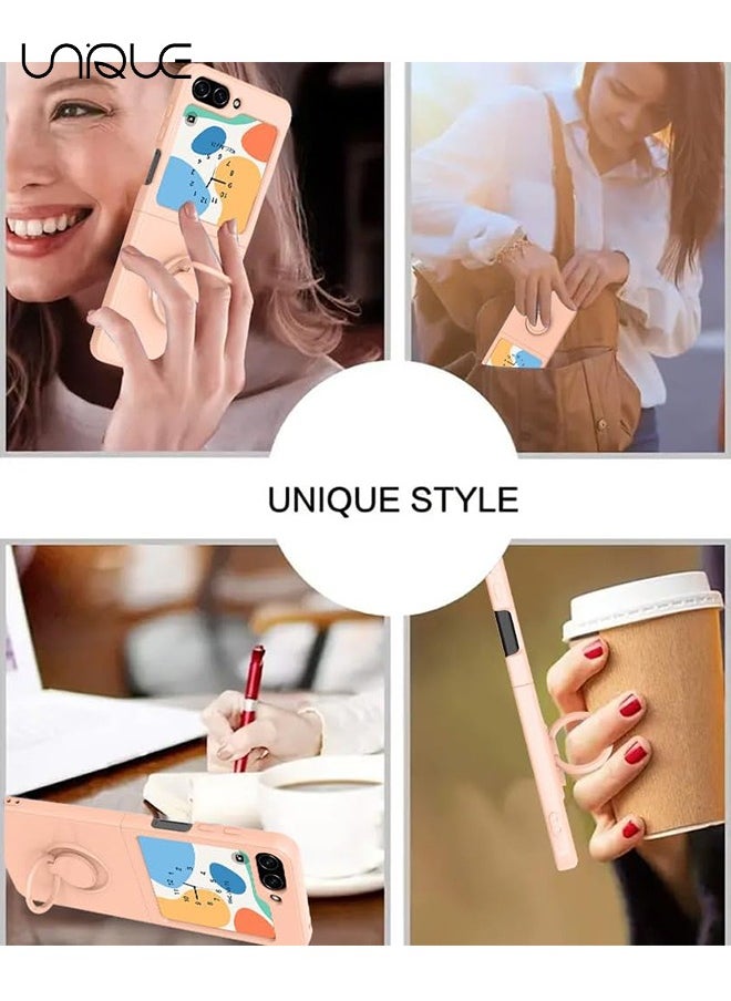 Unique - For Samsung Galaxy Z Flip 5 Phone Case with Ring Stand Shockproof Full Body Protection Phone Case for Galaxy Z Flip 5 5G 6.7 Inch, Sandstone Powder - Image 1