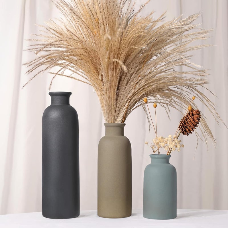 GUKJOB Small Ceramic Vase Set of 3, Boho Modern Flower Vase Room Decor, Farmhouse Decor, Vases for Your Kitchen, Bathroom, Bedroom, Living Room, Office&Shelf Centerpiece Table Decorations Multicolor - Image 2