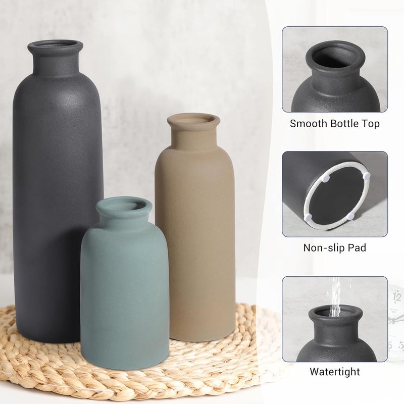 GUKJOB Small Ceramic Vase Set of 3, Boho Modern Flower Vase Room Decor, Farmhouse Decor, Vases for Your Kitchen, Bathroom, Bedroom, Living Room, Office&Shelf Centerpiece Table Decorations Multicolor - Image 5