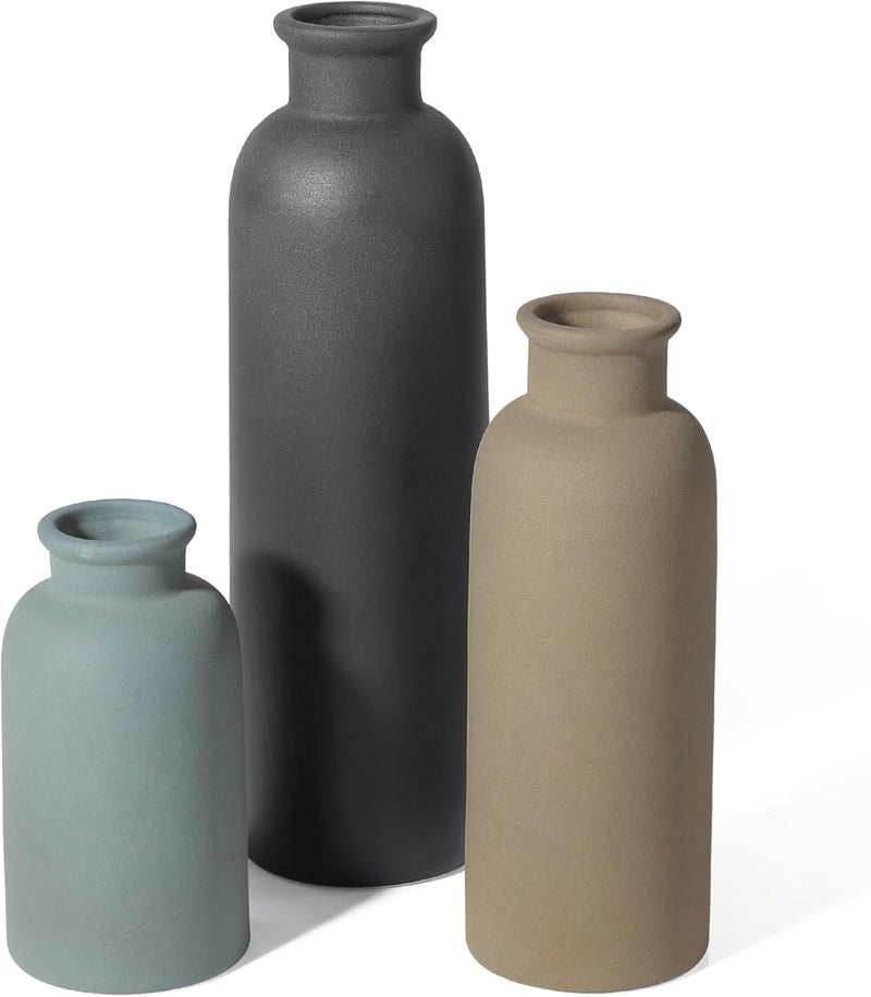 GUKJOB Small Ceramic Vase Set of 3, Boho Modern Flower Vase Room Decor, Farmhouse Decor, Vases for Your Kitchen, Bathroom, Bedroom, Living Room, Office&Shelf Centerpiece Table Decorations Multicolor - Image 1