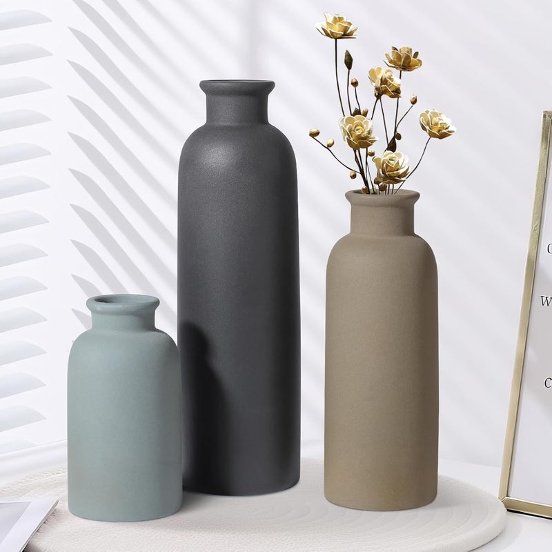 GUKJOB Small Ceramic Vase Set of 3, Boho Modern Flower Vase Room Decor, Farmhouse Decor, Vases for Your Kitchen, Bathroom, Bedroom, Living Room, Office&Shelf Centerpiece Table Decorations Multicolor - Image 4