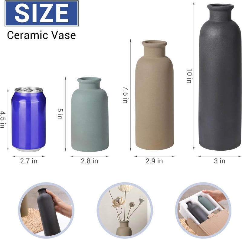 GUKJOB Small Ceramic Vase Set of 3, Boho Modern Flower Vase Room Decor, Farmhouse Decor, Vases for Your Kitchen, Bathroom, Bedroom, Living Room, Office&Shelf Centerpiece Table Decorations Multicolor - Image 3