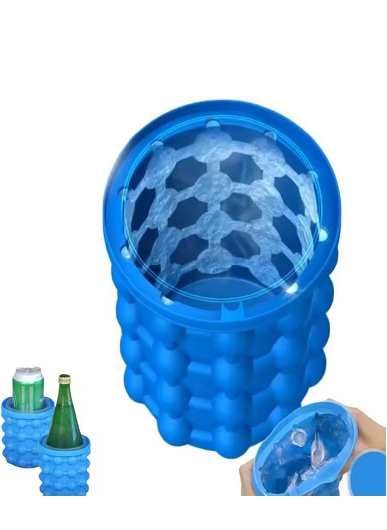 Pretocter - Ice Cube Mold, Silicone Ice Cup with Lid (2 in 1), Squeeze Type Easy Release Ice Trays, Ice Cube Maker for Frozen Cocktail (Blue/16cm) - Image 1