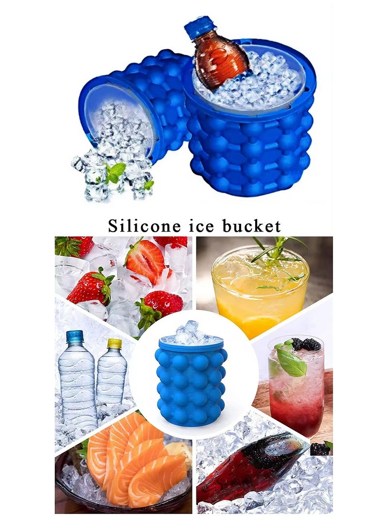 Pretocter - Ice Cube Mold, Silicone Ice Cup with Lid (2 in 1), Squeeze Type Easy Release Ice Trays, Ice Cube Maker for Frozen Cocktail (Blue/16cm) - Image 1