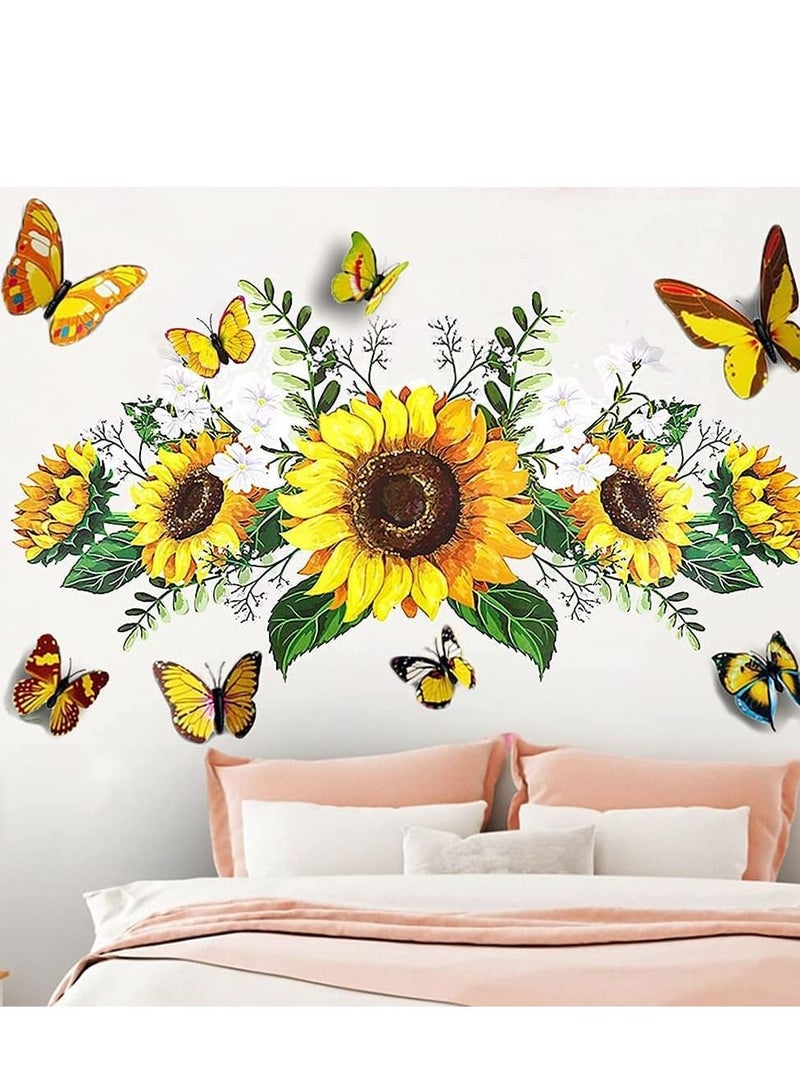 SYOSI 3D Wall Stickers Sunflower Butterfly Wall Decal Waterproof Removable for Kids Bedroom Living Room Bathroom Art Decor Home Decoration Indoor Outdoor 13PCS - Image 4
