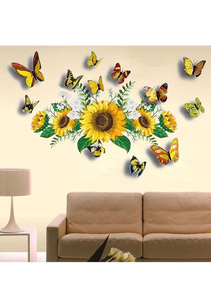 SYOSI 3D Wall Stickers Sunflower Butterfly Wall Decal Waterproof Removable for Kids Bedroom Living Room Bathroom Art Decor Home Decoration Indoor Outdoor 13PCS - Image 5