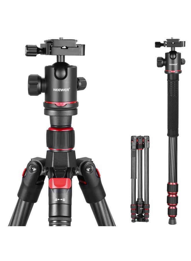 Neewer 66"/168cm Carbon Fiber Tripod for Camera with 360° Panorama Ball Head, 1/4" Arca QR Plate, Portable Bag, Compact Travel Tripod Monopod for DSLR Video Camcorder, Max Load 26.5lb/12kg, N55C - Image 1