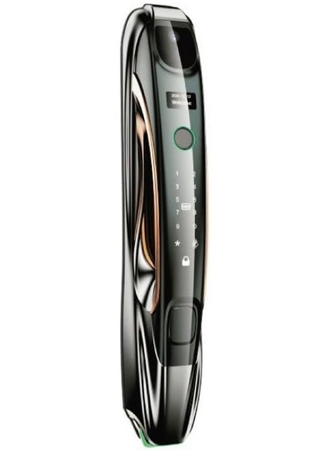 smart door lock with wide camera and the door open by face recognition, fingerprint, mobile application, emergency key and card