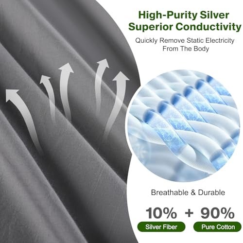 OneAmg Grounding Sheets Queen Size Earth Grounded Fitted Bed Sheet with 10 Pure Silver Fiber 90 Organic Cotton for Improved Sleep Wellness Dark Gray Queen 80x60x15 - Image 3