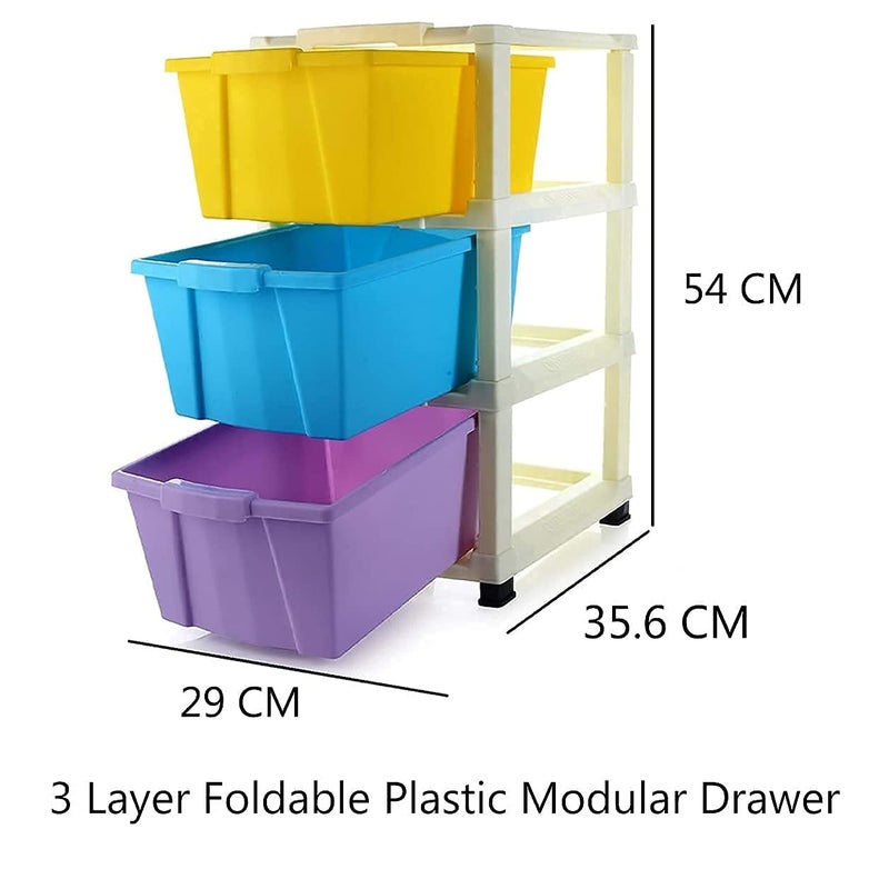 Lexazo 3 Layer Square Plastic Modular Drawer System Stomo Multi Purpose Chest of Drawer Organizer for Home Office Hospital Parlour and School Foldable Drawers Organizers Box Multicolor - Image 2