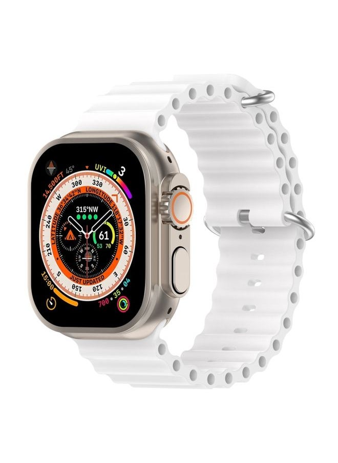 Generic - Replacement Strap Ocean Silicone Watch Band For Apple Watch Ultra 49mm / Series 8&7 45mm / SE 2&6&SE&5&4 44mm White - Image 1