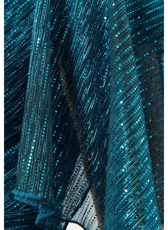 Amri Handkerchief Sleeve Wrap Over Gown in Micro Pleated Metallic Knit
