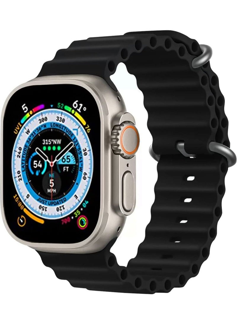 Generic - for Apple Watch Band Strap 42mm 44mm 45mm 49mm Ocean Soft Silicone Wristband Sport Replacement Bands with Adjustable Stainless Steel Buckle for iWatch Ultra Series 8 7 SE 6 5 4 3 2 1（Black） - Image 1