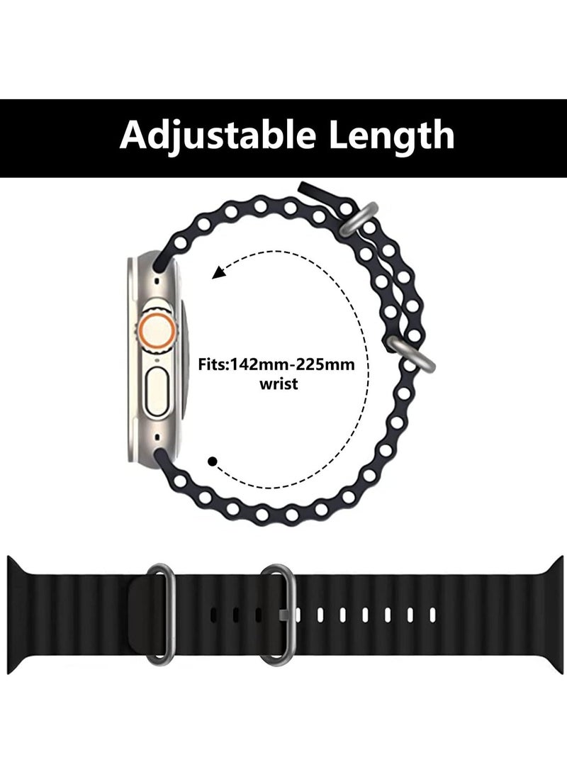 Generic - for Apple Watch Band Strap 42mm 44mm 45mm 49mm Ocean Soft Silicone Wristband Sport Replacement Bands with Adjustable Stainless Steel Buckle for iWatch Ultra Series 8 7 SE 6 5 4 3 2 1（Black） - Image 1