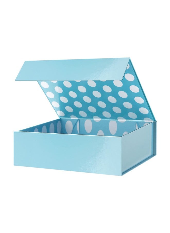 GREEN BEAN Gift Box 11x7.8x2.3 Inches, Baby Blue with Lid for Presents, Magnetic Closure, Shirt Gift Box for Clothes (Glossy Metallic Baby Blue, Polka Dot Design Inside) - Image 1