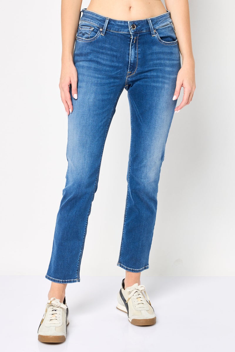 Replay Women Skinny Fit Washed Stretchable High Waist Denim Jeans, Blue - Image 1