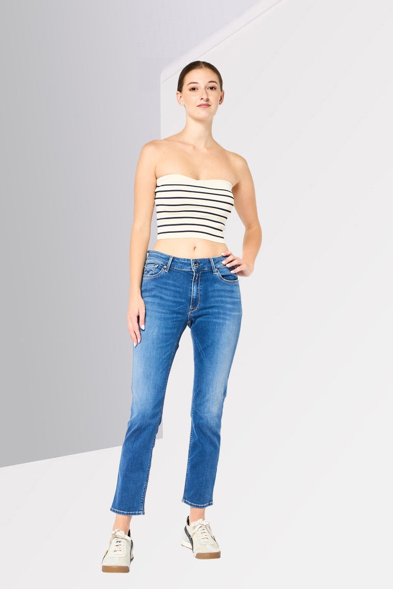 Replay Women Skinny Fit Washed Stretchable High Waist Denim Jeans, Blue - Image 3