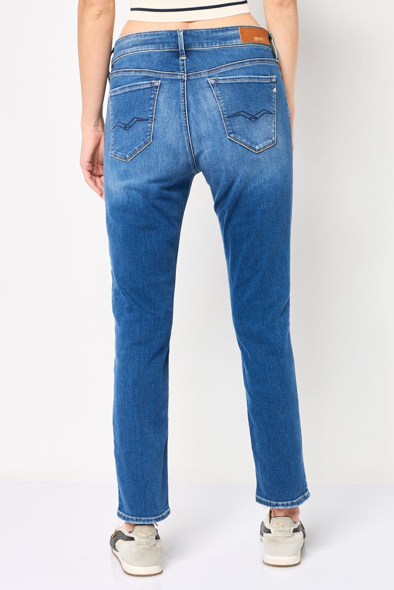 Replay Women Skinny Fit Washed Stretchable High Waist Denim Jeans, Blue - Image 4