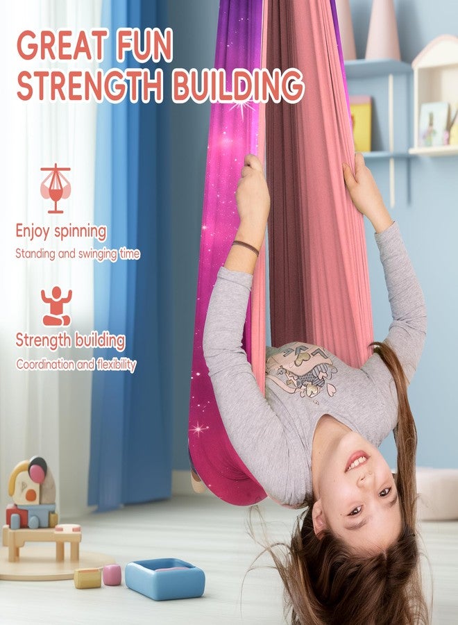 OUTREE Sensory Swing for Kids, Double Layer Therapy Hammock, Indoor Swing with 360° Swivel Hanger Kit and Adjustable Straps, Autism Sensory Product for Autism, ADHD or SPD (Pink Starry-Sky Printed) - Image 2
