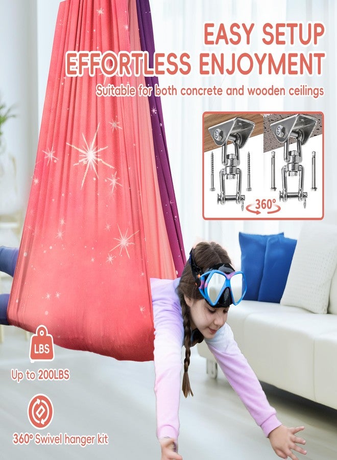 OUTREE Sensory Swing for Kids, Double Layer Therapy Hammock, Indoor Swing with 360° Swivel Hanger Kit and Adjustable Straps, Autism Sensory Product for Autism, ADHD or SPD (Pink Starry-Sky Printed) - Image 5