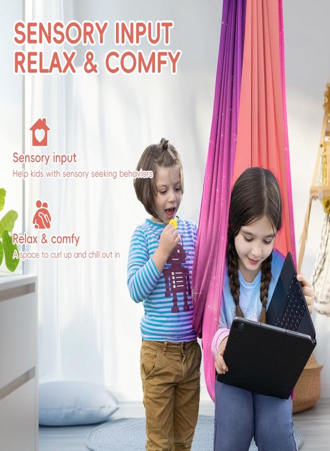OUTREE Sensory Swing for Kids, Double Layer Therapy Hammock, Indoor Swing with 360° Swivel Hanger Kit and Adjustable Straps, Autism Sensory Product for Autism, ADHD or SPD (Pink Starry-Sky Printed) - Image 3