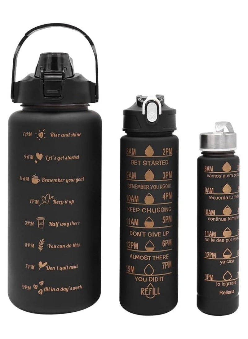 Water Bottle Set 3 Pieces Healthy Plastic Sports Water with Time Markers and Motivational Markers, Reusable and Leak Proof, Perfect for Men and Women for Gym, Soccer, Outdoor Activities, School, Fitness, and Work Milk and Juice, Clear Gym Water Bottle Healthy Multi-Purpose for Gym and School - Leak Proof Water Bottle - Clear Water Bottle with Time Markers - Water, Juice, and Milk Bottle for Kids and School - Image 1