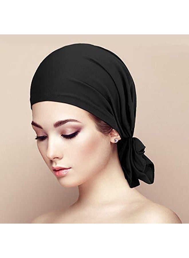 Syhood 4 Pieces Slip-On Pre-Tied Head Scarves Women Headwear Turban Beanie Caps Head Wrap Headscarf for Women Girls (Grey, Camel, Navy Blue, Black) - Image 5