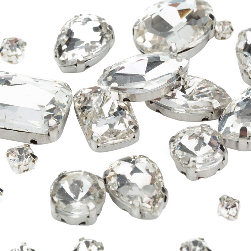 Choupee Clear Sew On Rhinestones, Choupee 130PCS Sew On Rhinestone Metal Back Prong Setting Sewing Claw Rhinestone Mixed Shapes Sew On Glass Gems for Jewelry, Clothes, Costume, Shoes,Dress, Garments - Image 3