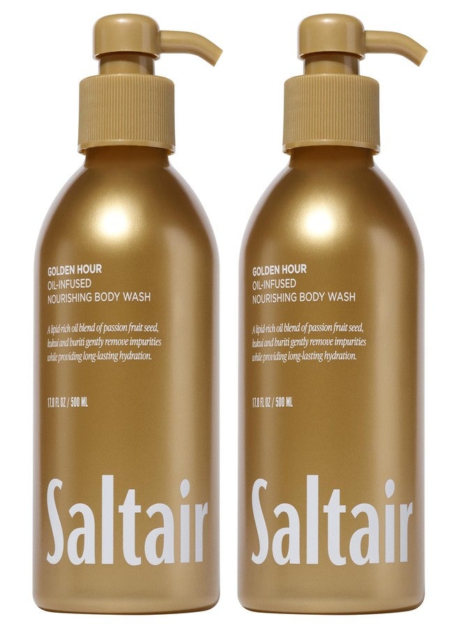 Saltair غسول الجسم سالتاير، حزمة ساعتي الذهب 2. منظف جسم مرطب بمكونات مرطبة. جل استحمام فاخر للنساء والرجال. نباتي، خالي من القسوة، خالي من البارابين. زجاجتان مضختان سعة 17 أونصة. - Image 1