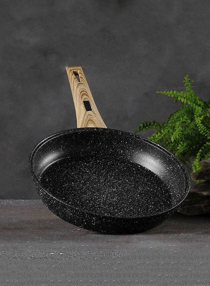 مقلى طاوة قلي وطبخ جرانيت مانع للالتصاق من (قطعة واحدة) أسود/خشبي 26 سم - Image 2