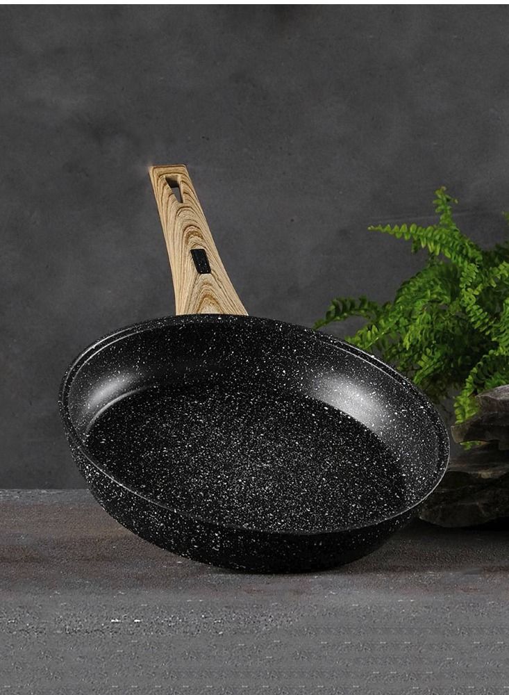 مقلى طاوة قلي وطبخ جرانيت مانع للالتصاق من (قطعة واحدة) أسود/خشبي 26 سم - Image 1